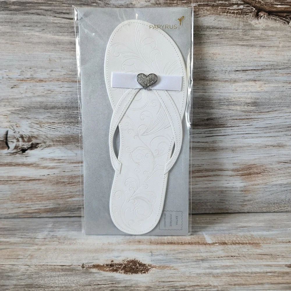 Papyrus Wedding Shower Card White Flip Flop Rhinestone Heart Bride To Be
